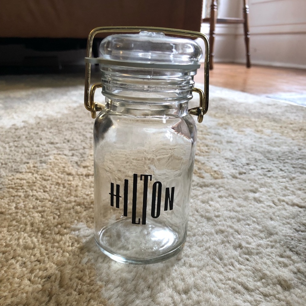 Vintage HILTON Advertising Wheaton Glass Jar With Locking Lid